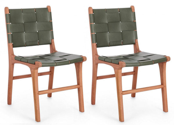 Set 2 Sedie 46x59x85 cm Caroline in Pelle Verde acquista