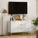 Mobile Credenza 3 Cassetti 2 Ante 120x40x76 cm in MDF e Metallo Bianco