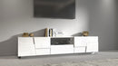 Mobile Tv 4 Anta 1 Cassetto e Ripiano a Giorno 220x44x46 cm Pongo 4A 1C Bianco Lucido  