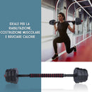 Set Manubri Convertibili in Bilanciere 19Kg Totali 12 Dischi Pesi Plastica Dura Nero      