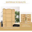 Paravento a 3 Ante Pieghevole 135x180 cm per Interni Autoportante e Intrecciato color Legno  