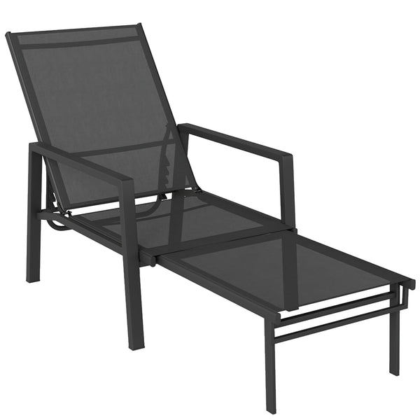 Sdraio Reclinabile 5 Posizioni 63x185x55 cm con Poggiapiedi Retrattile in Acciaio e Textilene Nero prezzo