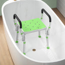 Sgabello Doccia ad Altezza Regolabile 52x45x57-69 cm con Braccioli e Piedini Antiscivolo in Alluminio e HDPE Verde      