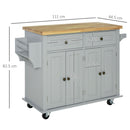 Carrello Isola da Cucina 2 Cassetti e 2 Armadietti Piano in Legno 111x44,5x82,5 cm Grigio  
