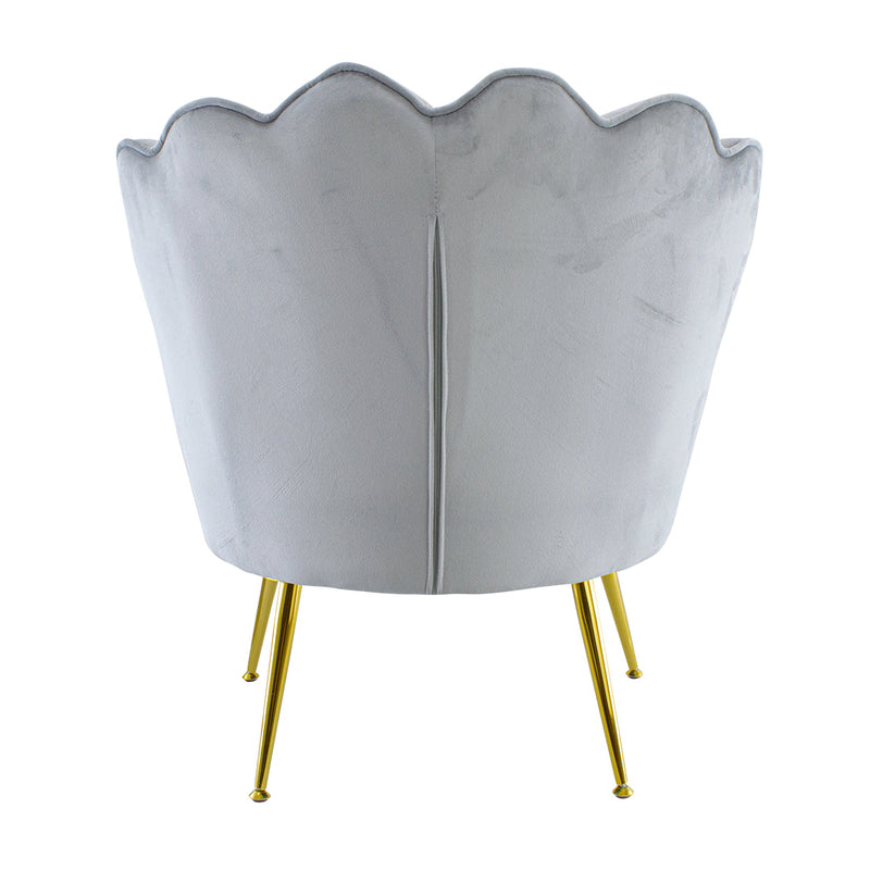 Poltrona Imbottita Schienale a Conchiglia in Velluto Piedi Oro Grigio