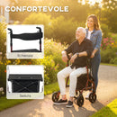 Deambulatore con Seduta e Schienale per Anziani Pieghevole 68x64x85,5-95,5 Altezza Regolabile Borsa e Porta Bastone in Alluminio Rosso      