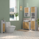 Mobile da Bagno 21x17x78 cm con Porta Rotolo di Carta Igienica e Armadietto in Bambù e MDF Bianco      