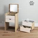 Tavolo da Trucco 3 in 1 con Specchio 50x40x78 cm Vano 2 Cassetti e Sgabello in Legno Bianco e Rovere      