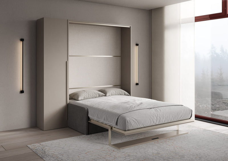 Letto Matrimoniale Francese A Scomparsa 140 Versia Con Divano Mensola E Armadio 1 Anta Sx Argilla      