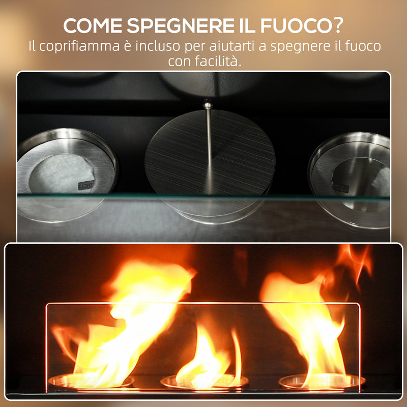 Camino a Bioetanolo da Pavimento 63,5x24x66 cm 3 Bruciatori Capacità 1,2L Aspetto Realistico Marrone 