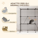 Recinto per Animali Modulabile 105x45x105 cm con 31 Pannelli 2 Porte e 2 Rampe in Acciaio e PP Nero  