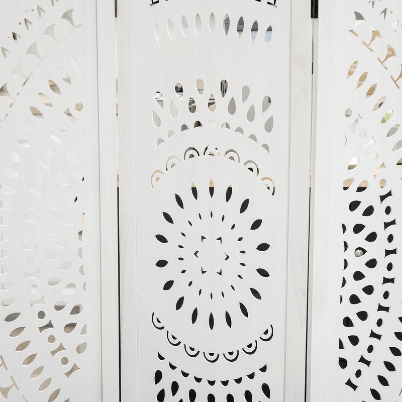 Paravento 3 Pannelli 120x170cm in Legno Intagliato Bianco  