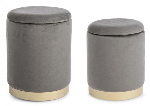 Lot de 2 poufs de rangement Polina gris en tissu effet velours acquista