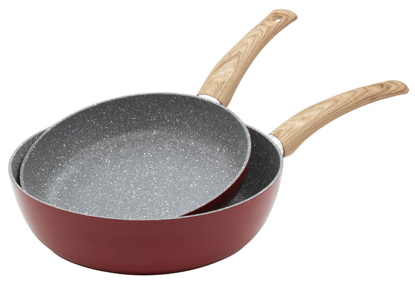 acquista Set 2 Poêles à Frire 24-28 cm de Haut en Aluminium Forgé Anti-Adhésif Induction Collection Ortles Rouge