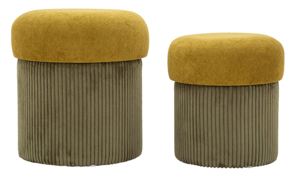 prezzo Puff con Contenitore Aspen Verde Set 2 Pz Ø42x44 cm - Ø35x37 cm in MDF e Spugna e Poliestere Verde