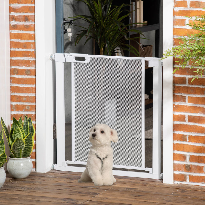 Cancellino per Cani Regolabile 75-82x76 cm con Chiusura Automatica in Acciaio e ABS Bianco      