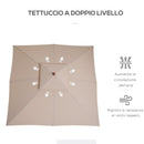 Ombrellone da Giardino 3x3 m Palo Ø48 mm in Bambù Doppio Tetto Crema 