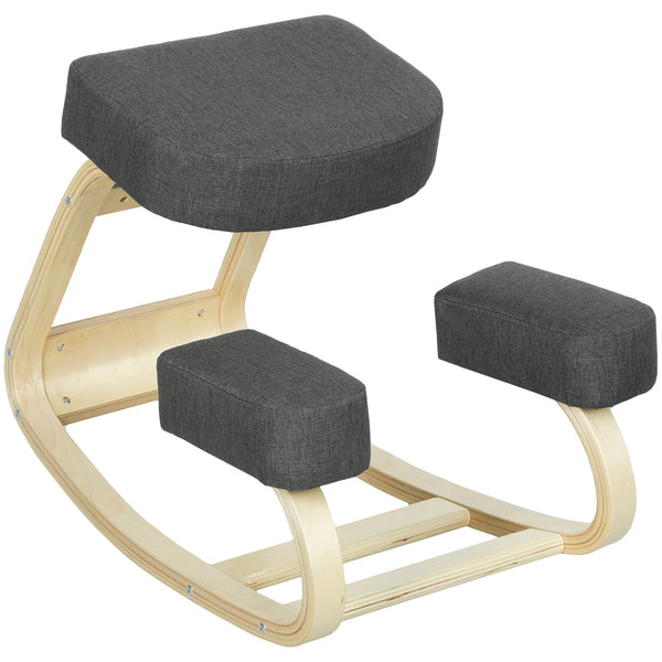 online Sedia Ergonomica con Inginocchiatoio 51x69x58 cm in Legno di Betulla e Cuscini Grigio