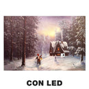 Quadro con led legno casa innevata multicolor rettangolare cm 60x40xh1,8