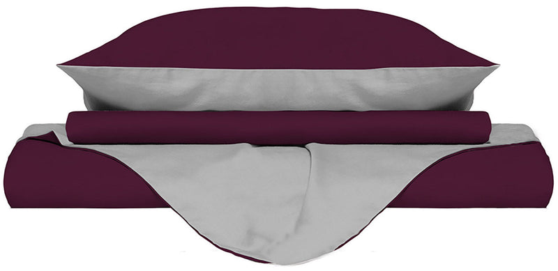 Copripiumino con Sacco e Federe Doubleface Prugna\/Grigio Chiaro Varie Misure