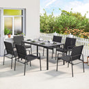 Set 7 Pezzi da Giardino con Tavolo e 6 Sedie da Pranzo con Braccioli in Acciaio Nero      