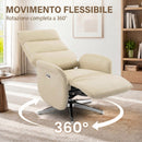 Poltrona Relax Elettrica Reclinabile a 160° 69,5x84x107,5 cm Girevole con Poggiapiedi e Presa USB in Pelle PU Beige      
