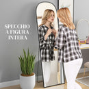 Specchio da Terra e Parete Moderno con Supporto Pieghevole 50x170 cm in Lega di Alluminio Nero      