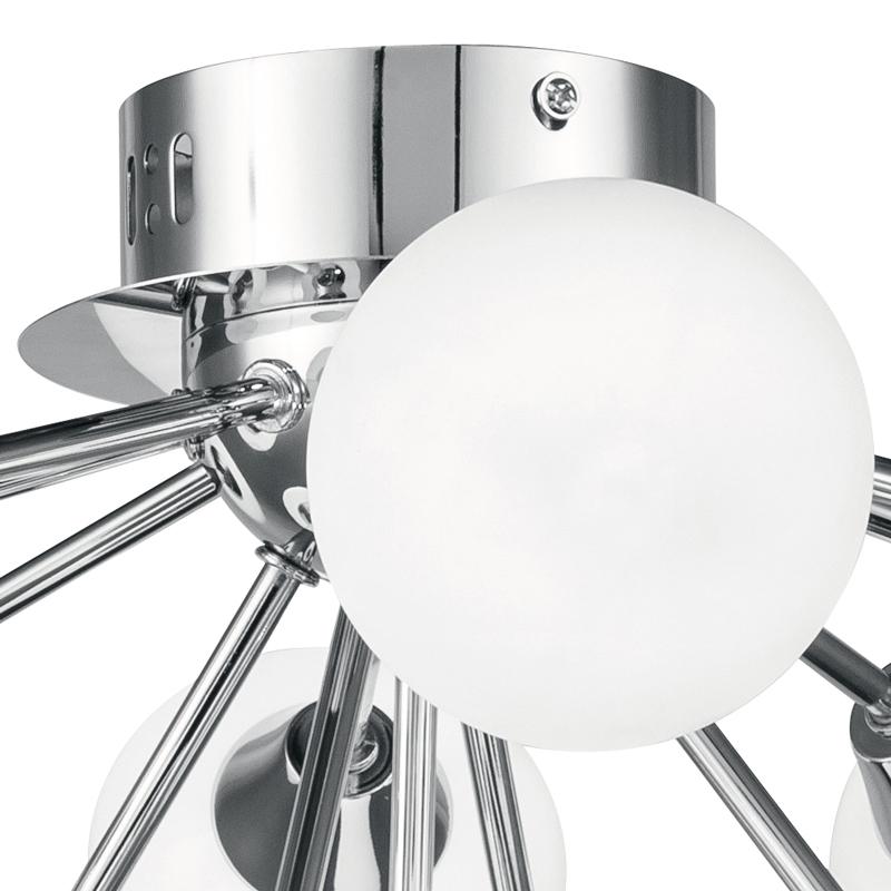 Plafoniera Metallo Cromato paralumi Sferici Vetro Opale Lampada Led 2,5 watt Luce Calda