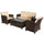 Ensemble Salon de Jardin Canapé 2 Fauteuils et Table Basse en Rotin Marron et Beige