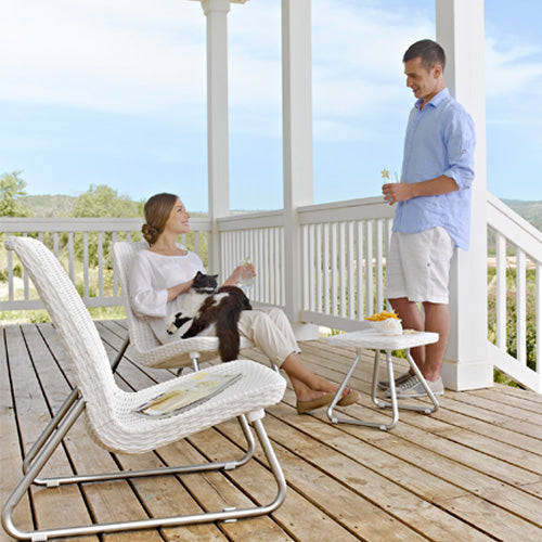 acquista Salon Complet en Résine Effet Polyrotin pour Mobilier d'Extérieur Maison Jardin Keter Rio Patio Blanc