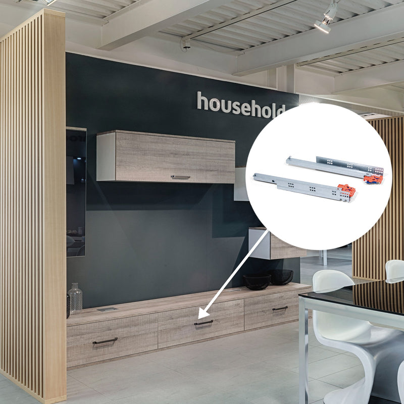 Guide a Scomparsa Slippe per Cassetti ad Estrazione Totale P290 Zincato B Emuca