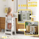 Torre Montessoriana Scala con Barra di Sicurezza Regolabile su 3 Livelli 45x47,5x91 cm in Legno Bianco 