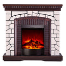 Camino Elettrico da Pavimento 105,8x110x30 cm Effetto Fiamma 1600W Natali & Corsica Bianco/noce scuro