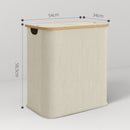 Cesto Portabiancheria 54x34x58,5 cm Capienza 80L a 2 Sezioni con Coperchio in Tessuto non Tessuto e Bambù Beige      
