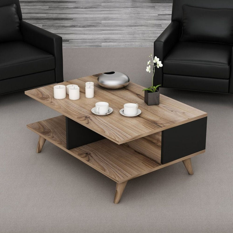 Tavolino da salotto da caffè 90x60x38,6 cm Lyontav nero e noce