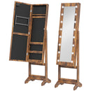 Armadietto Portagioie 36x30x136 cm con Specchio Regolabile e Luci LED in MDF e Vetro Marrone Rustico      