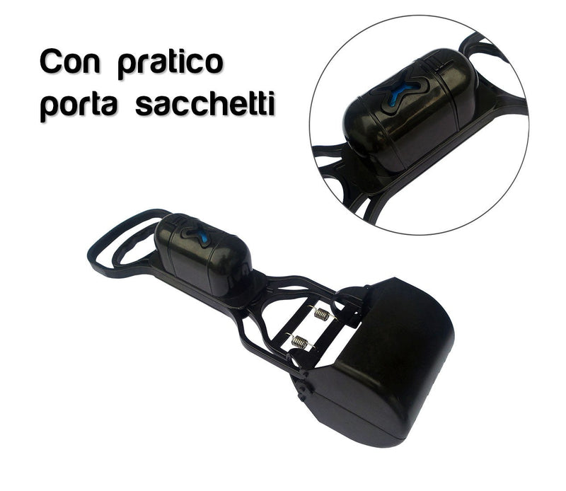 Paletta pinza raccogli feci animali con portabuste e rotolo incluso