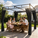 Pergola Gazebo 3x3 m con Tetto Scorrevole UV30+ e 4 Pareti Laterali Grigio Scuro      
