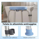 Sgabello da Doccia Girevole Antiscivolo 38,5x37,5x38-52 cm a 5 Altezze Regolabili Portata 136 kg in Lega di Alluminio Celeste      