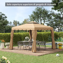 Tetto per Gazebo 300x300 cm a 2 Livelli con 8 Fori di Drenaggio in Poliestere Cachi      