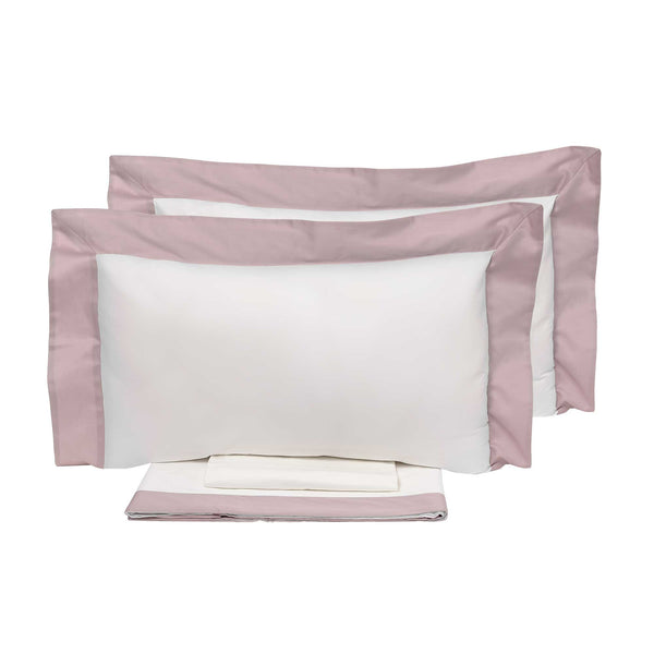 Parure de Draps et Taies d'Oreiller Bords en Satin Garrini Eveline Ivoire/Rose Différentes Tailles online