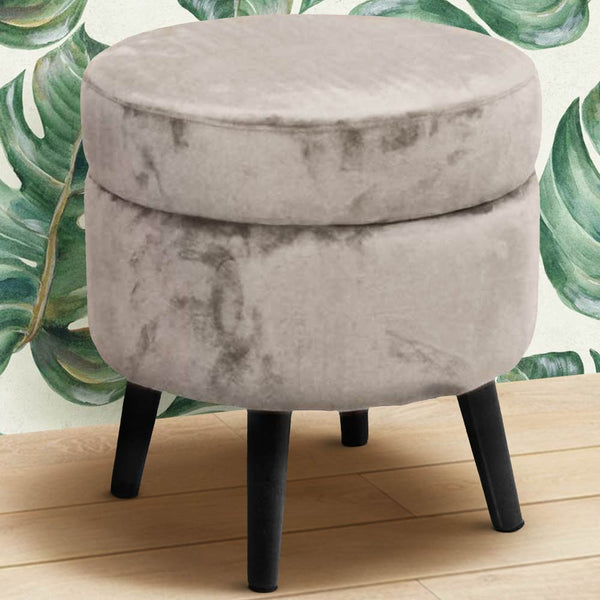 prezzo Pouf Contenitore Ø37x40 cm Sgabello Cassapanca Poggiapiedi Tessuto Velluto Tortora
