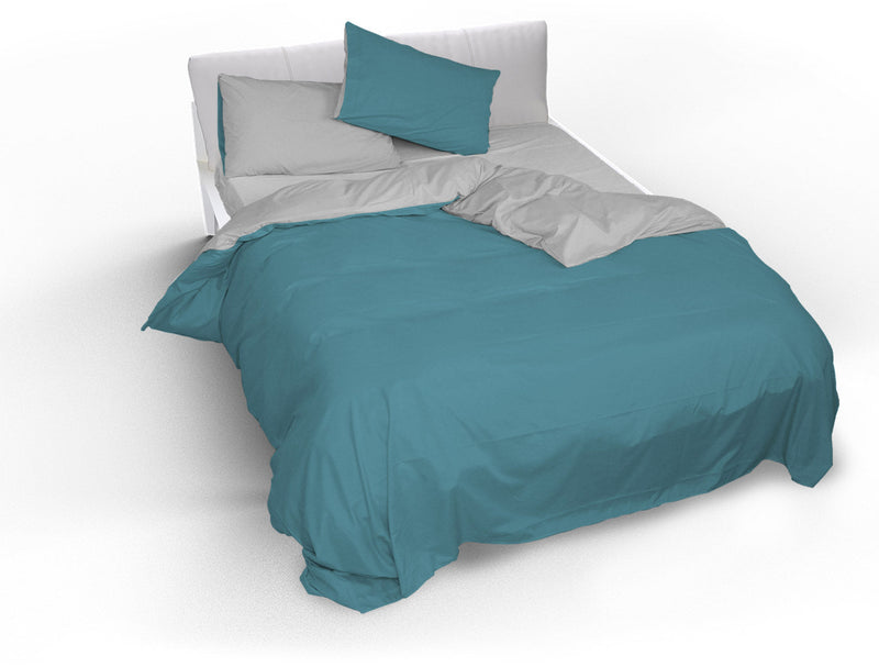 Copripiumino con Sacco e Federe Doubleface Ottanio\/Grigio Chiaro