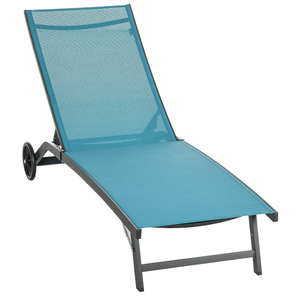 acquista Lettino Prendisole con Schienale Reclinabile 66x165x102 cm in Alluminio e Tessuto Traspirante Blu e Nero