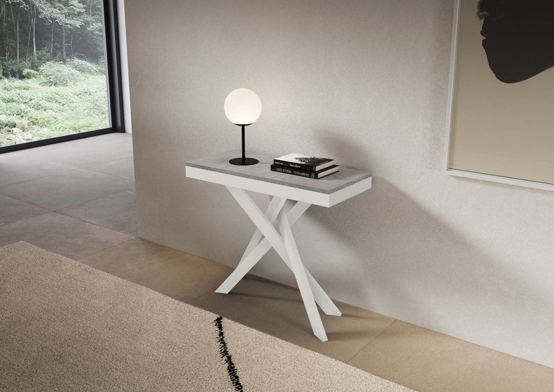 Consolle Allungabile 90-300x40x77 cm Saki Evolution Cemento Gambe Bianche 
