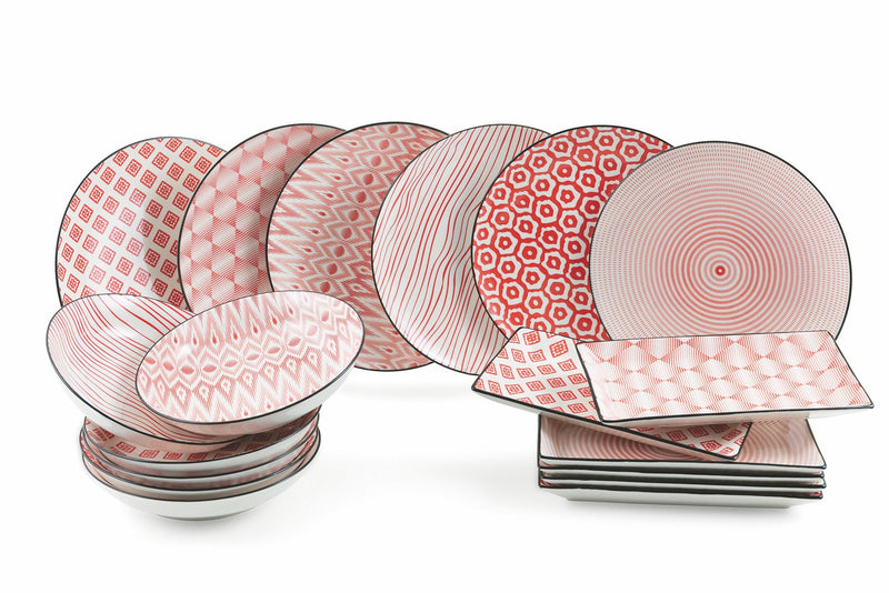 Servizio Piatti 18 Pezzi in Gres Villa d'Este Home Tivoli Confusion Rosso e Bianco