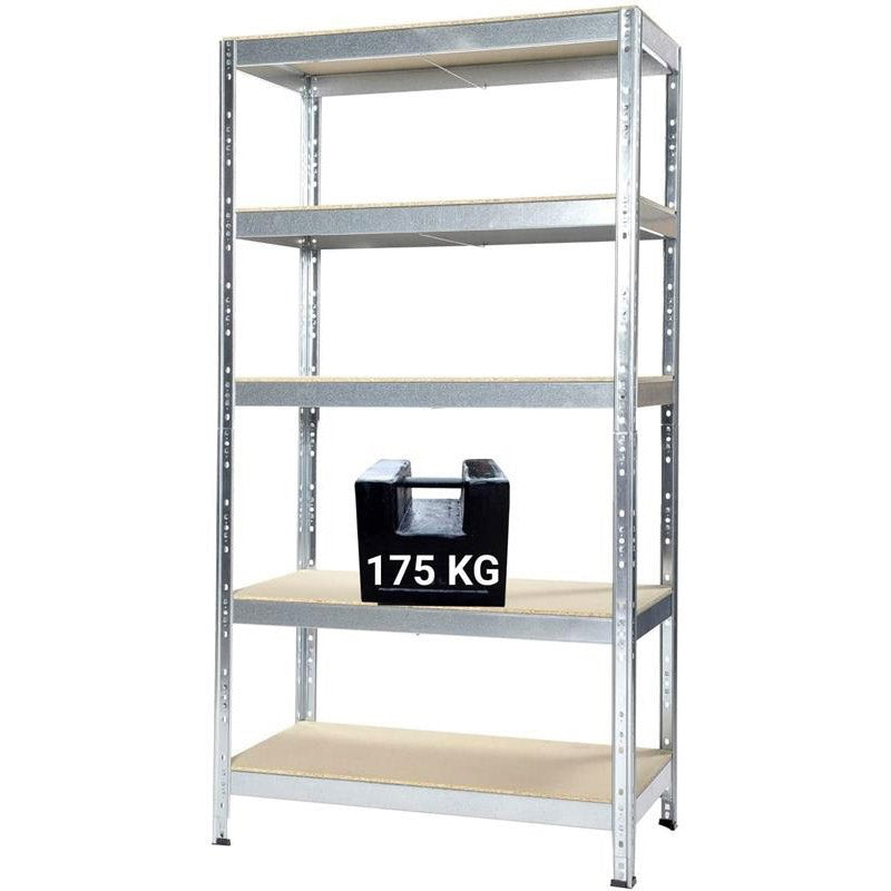 Scaffale in Metallo 5 Ripiani in Legno Truciolato 90x40x176 cm Joker Zincato
