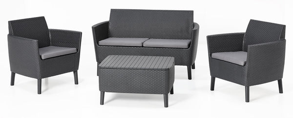 Salon de jardin en résine Canapé 2 fauteuils et table basse Bauer Salemo Graphite acquista