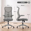 Sedia Ufficio Ergonomica Girevole 64x69,5x110-120 cm con Braccioli Ribaltabili Funzione Dondolo e Altezza Regolabile in Rete Grigio      