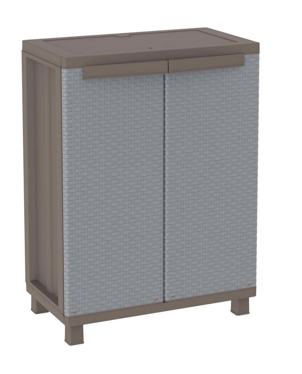 Armoire d'extérieur modulable 68x37,5x91,5 cm 2 portes 1 étagère en rotin gris tourterelle et polypropylène gris sconto